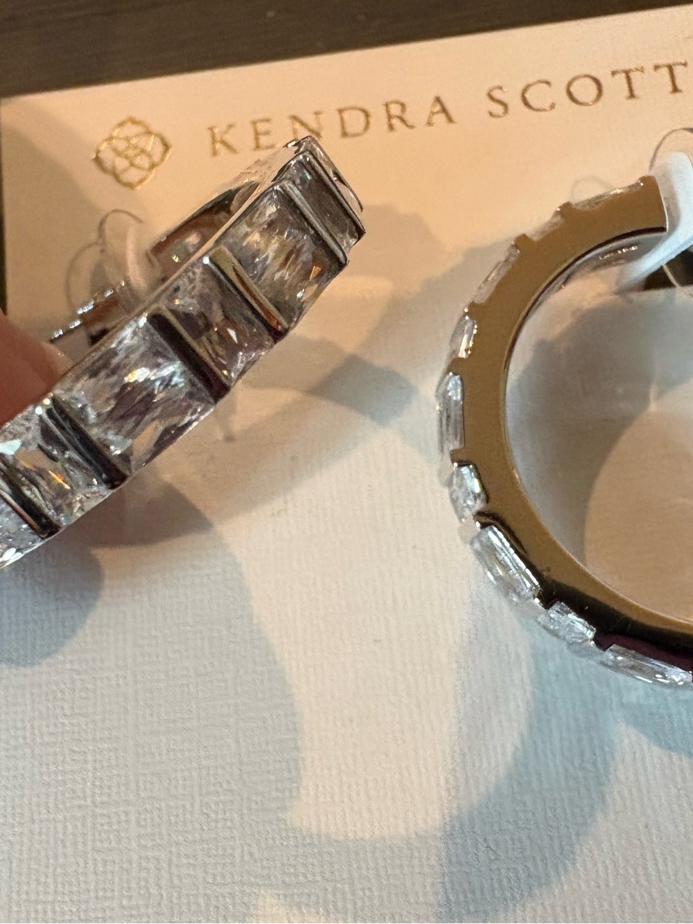 Kendra Scott Silver Hoop Earrings with Clear Crystal Squares - Picture 2 of 5